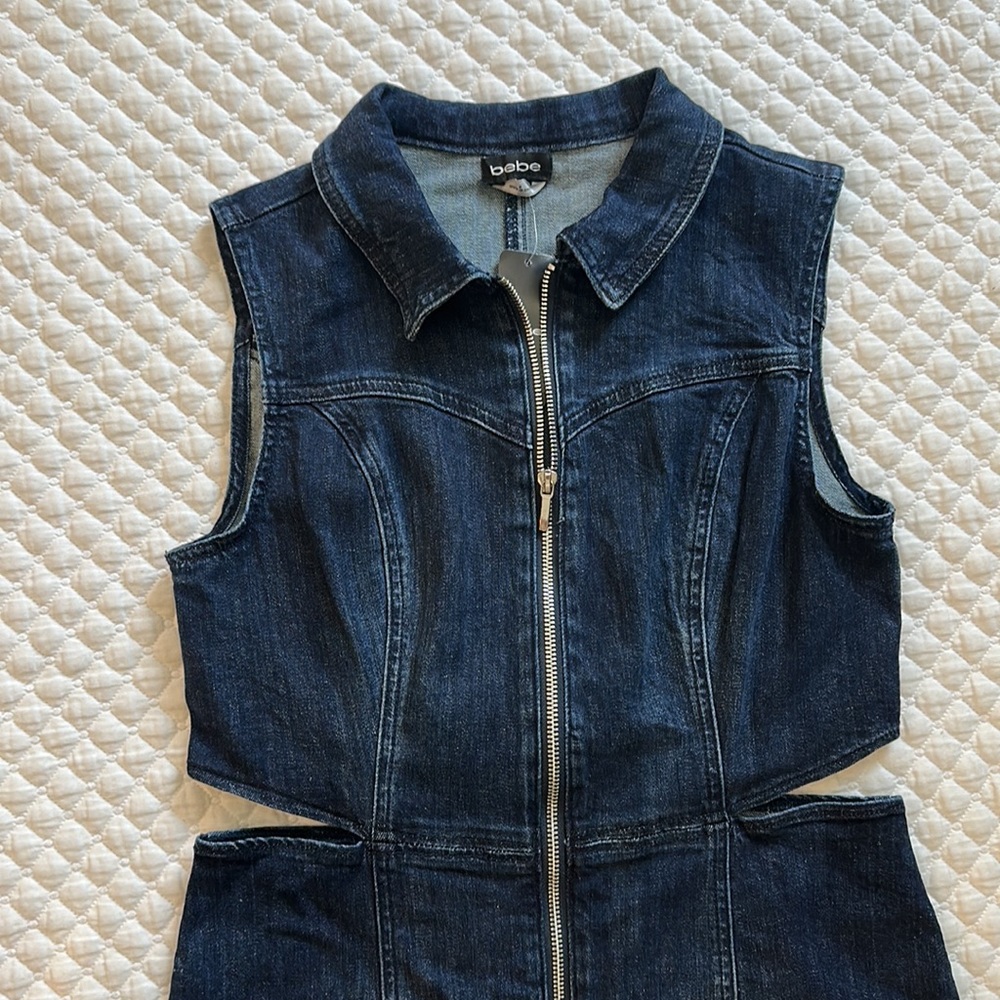 Bebe front zip side cut out denim dress - Picture 4 of 10